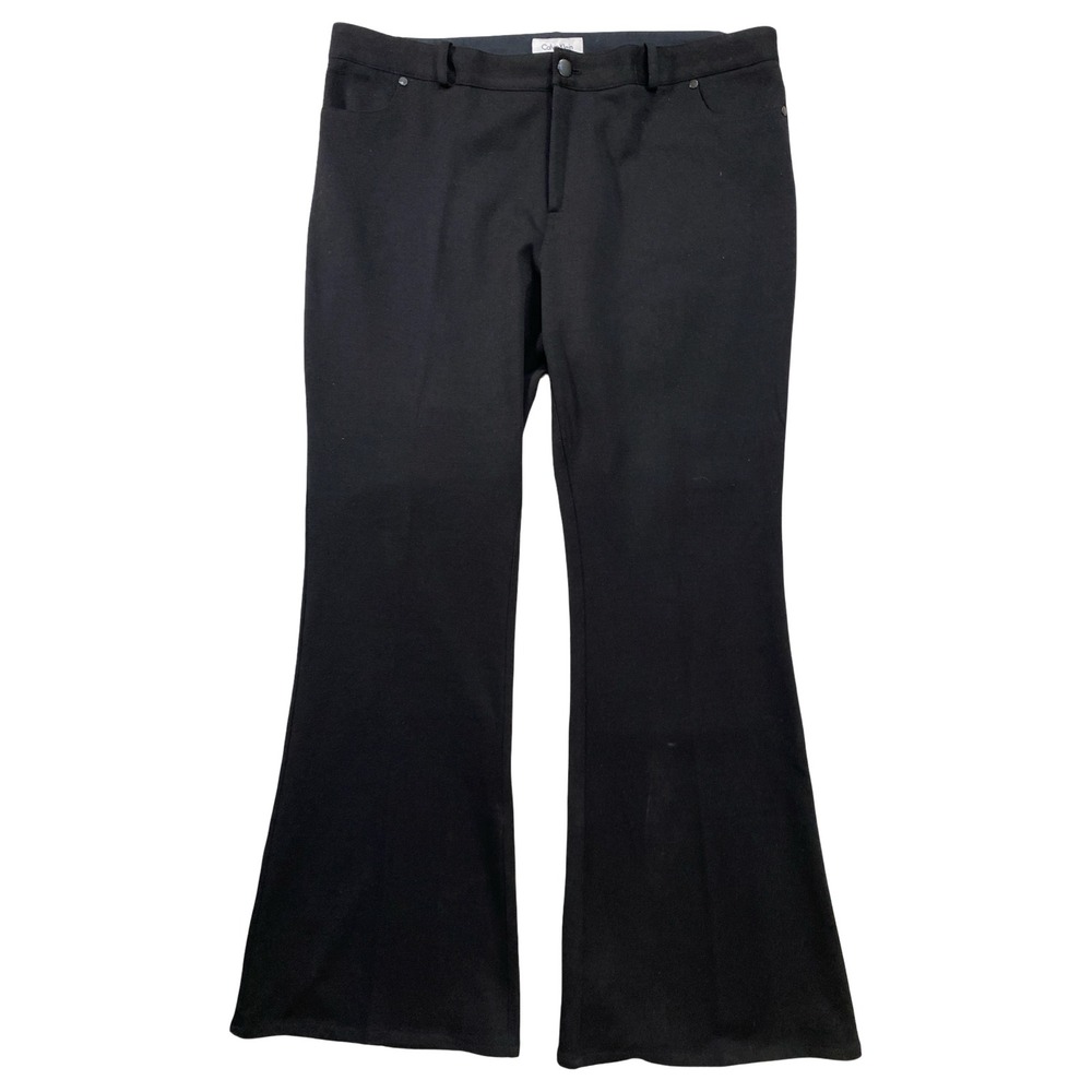 Calvin‎ Klein Black Flared Leg Dress Pants 14 Stretch Wide Leg Career Office